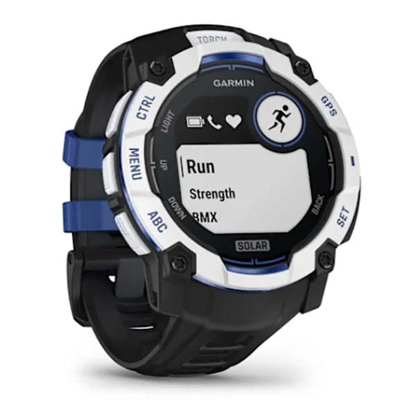 Instinct 3 – 50 мм Solar белый камень с силиконовым черным ремешком с ярко-синей полосой