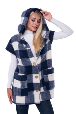 Жилет с капюшоном цвет синий / клетка размер 40-42