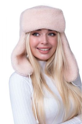 Шапка ушанка меховая цвет пудра размер 53-56 Шапка ушанка меховая цвет пудра размер 53-56