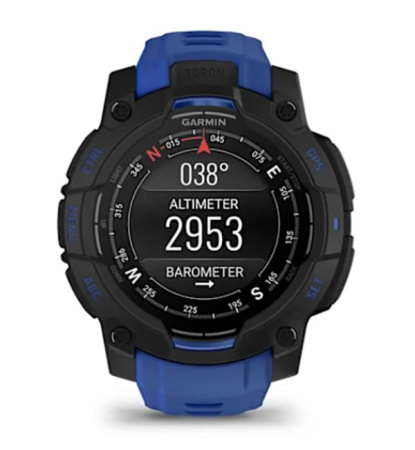 Instinct 3 – 45 мм AMOLED черные с сине/черным силиконовым ремешком