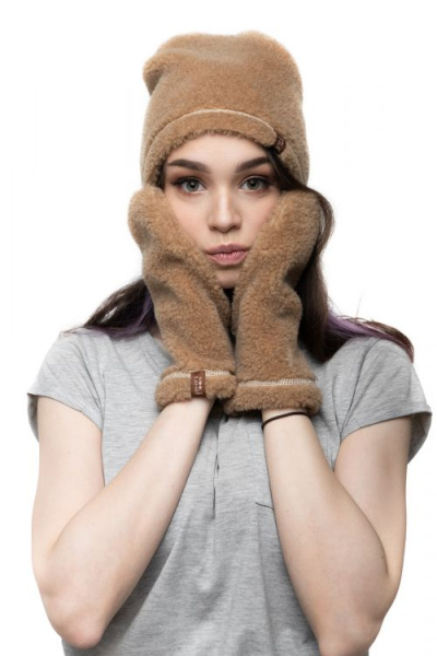 Варежки меховые NEW цвет camel размер 20 (женский)