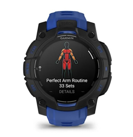 Instinct 3 – 45 мм AMOLED черные с сине/черным силиконовым ремешком