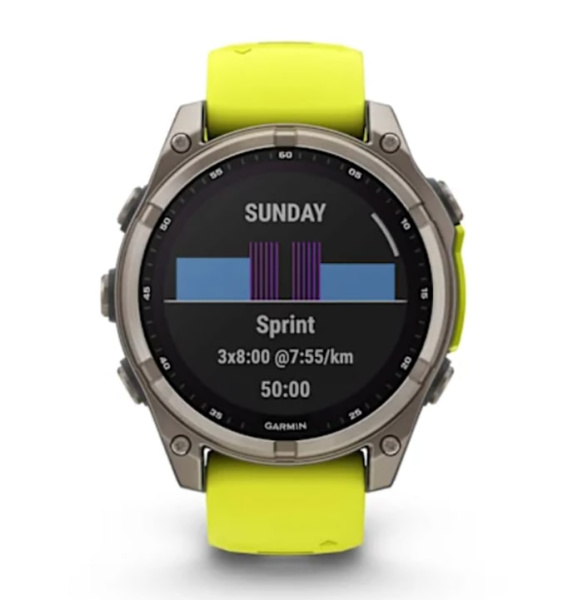 Fenix 8 - 47 мм Solar Sapphire титан, силиконовый ремешок ярко-желтого цвета/цвета графита
