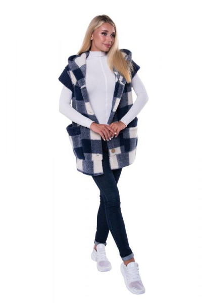 Жилет с капюшоном цвет синий / клетка размер 40-42