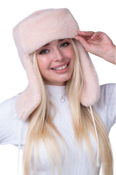 Шапка ушанка меховая цвет пудра размер 53-56 Шапка ушанка меховая цвет пудра размер 53-56