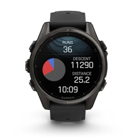 Fenix 8 - 43 мм AMOLED Sapphire титан DLC серый карбон, силиконовый ремешок черного/серого цвета