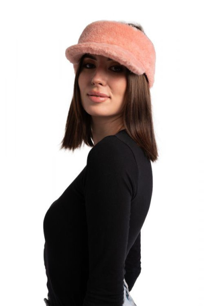 Меховая полукепка NEW унисекс цвет лосось размер 54-58