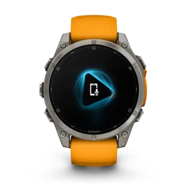 Fenix 8 - 47 мм AMOLED Sapphire титан, силиконовый ремешок оранжевого цвета с искрой графита