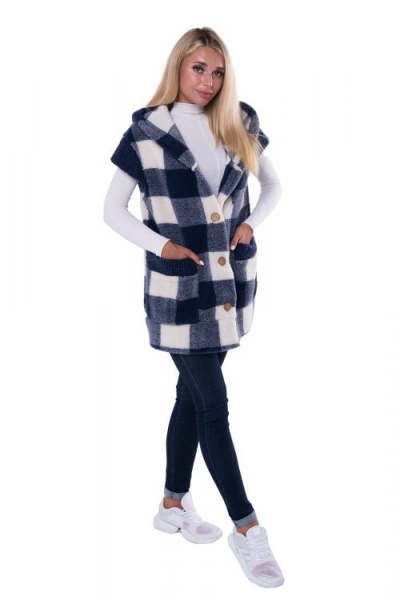 Жилет с капюшоном цвет синий / клетка размер 40-42