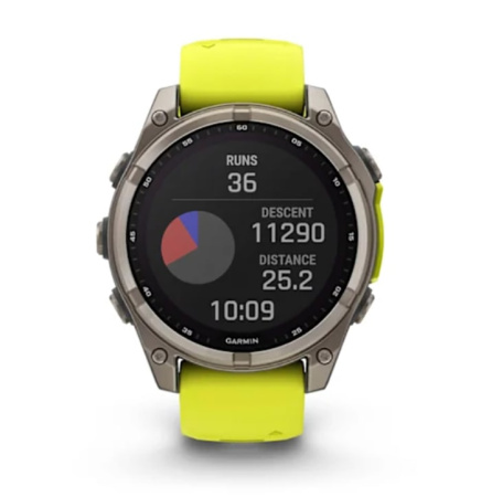 Fenix 8 - 47 мм Solar Sapphire титан, силиконовый ремешок ярко-желтого цвета/цвета графита