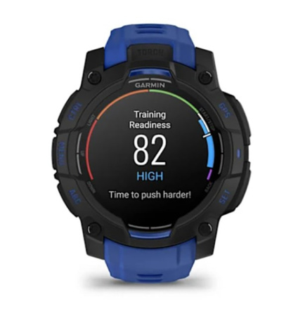 Instinct 3 – 45 мм AMOLED черные с сине/черным силиконовым ремешком