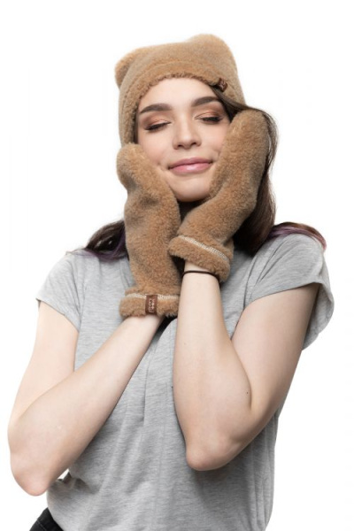 Варежки меховые NEW цвет camel размер 20 (женский)