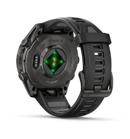Fenix 8 - 43 мм AMOLED Sapphire титан DLC серый карбон, силиконовый ремешок черного/серого цвета