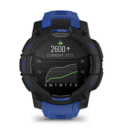 Instinct 3 – 45 мм AMOLED черные с сине/черным силиконовым ремешком