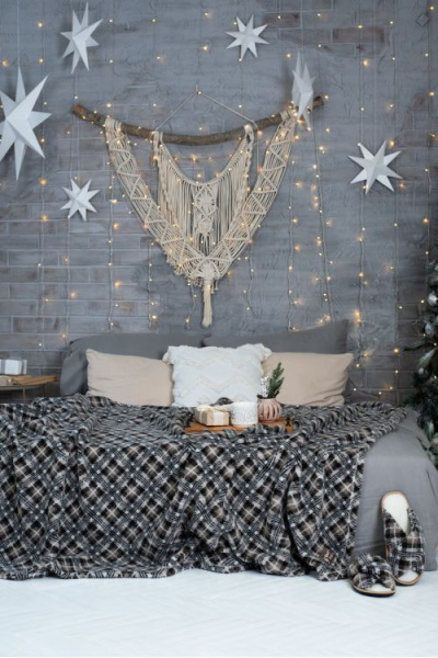 Плед мех 140х200 см цвет серый / клетка