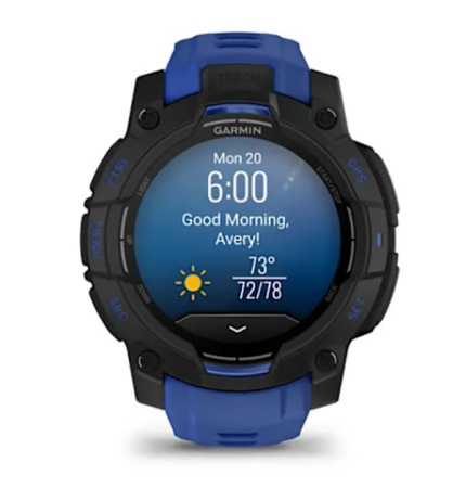 Instinct 3 – 45 мм AMOLED черные с сине/черным силиконовым ремешком