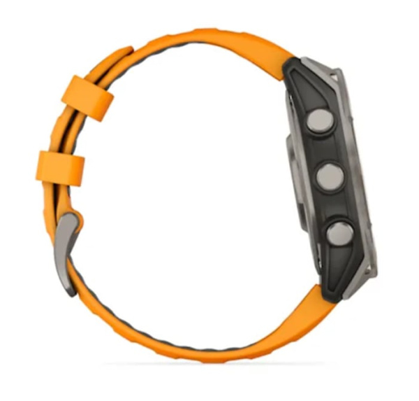 Fenix 8 - 47 мм AMOLED Sapphire титан, силиконовый ремешок оранжевого цвета с искрой графита