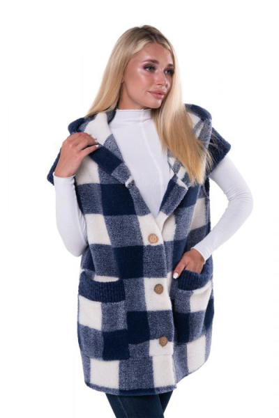 Жилет с капюшоном цвет синий / клетка размер 40-42