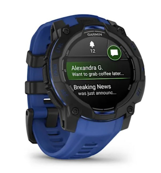 Instinct 3 – 45 мм AMOLED черные с сине/черным силиконовым ремешком