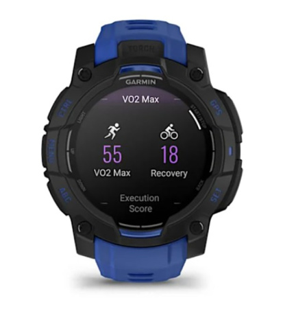 Instinct 3 – 45 мм AMOLED черные с сине/черным силиконовым ремешком