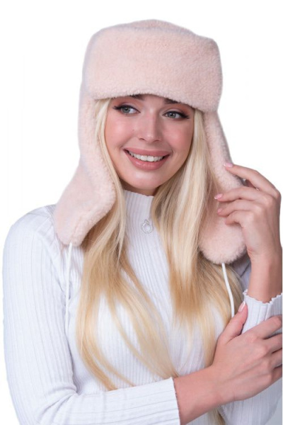 Шапка ушанка меховая цвет пудра размер 53-56 Шапка ушанка меховая цвет пудра размер 53-56