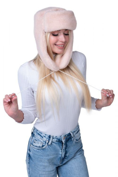 Шапка ушанка меховая цвет пудра размер 53-56 Шапка ушанка меховая цвет пудра размер 53-56